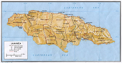Jamaica (Shaded Relief) 1968 Map