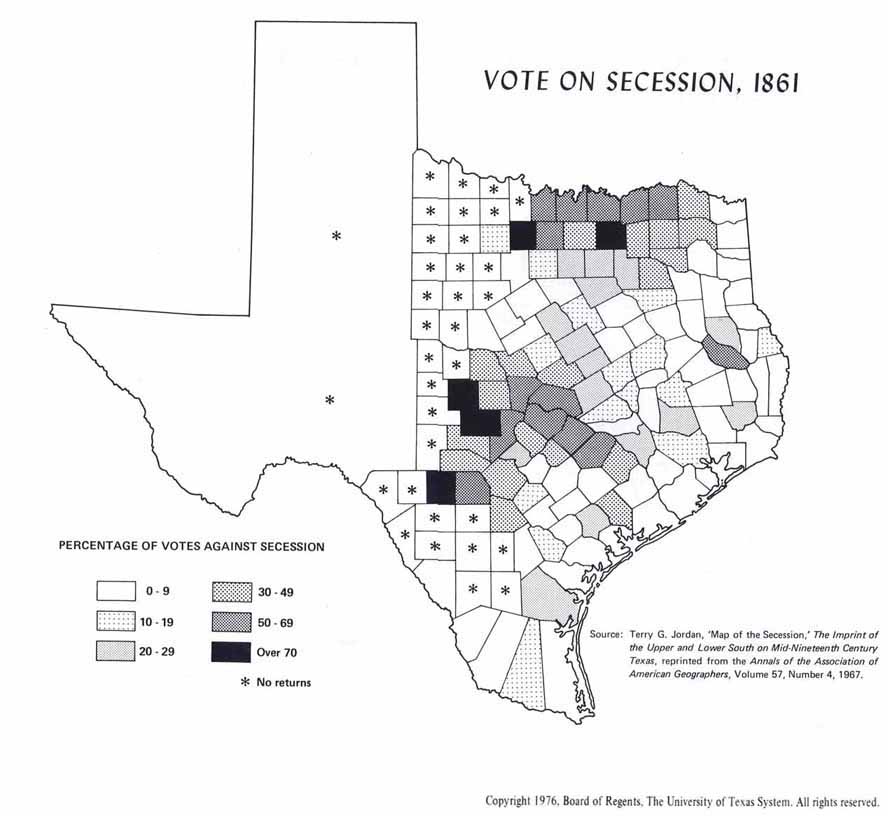 1861 Texas Vote Sucession Historical Map Texas • mappery
