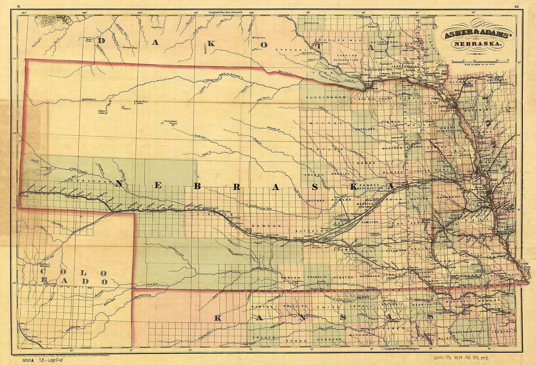 1874 Nebraska Railroad Map Nebraska US • mappery