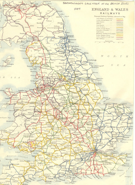 1887 - Prinicipal Railways in England and Wales Map