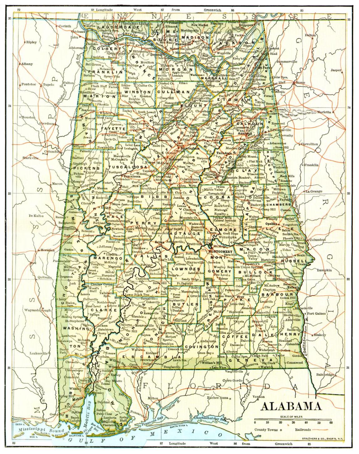 1891 Alabama Map - alabama • mappery
