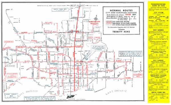 1952 Totonto Transit System Map