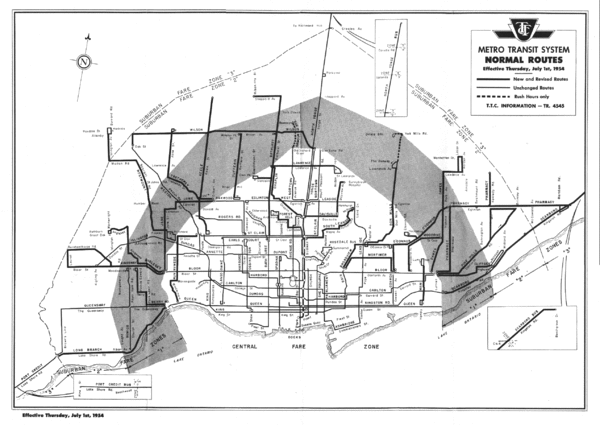 1954 Metro Transit System Map