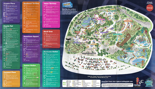 2008 Six Flags Great America Theme Park Map