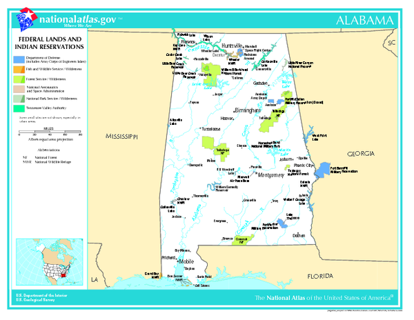 Alabama Federal Lands and Indian Reservations Map