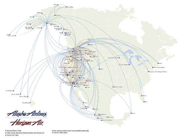 Alaska Airlines Route Map - Eston Canada • mappery