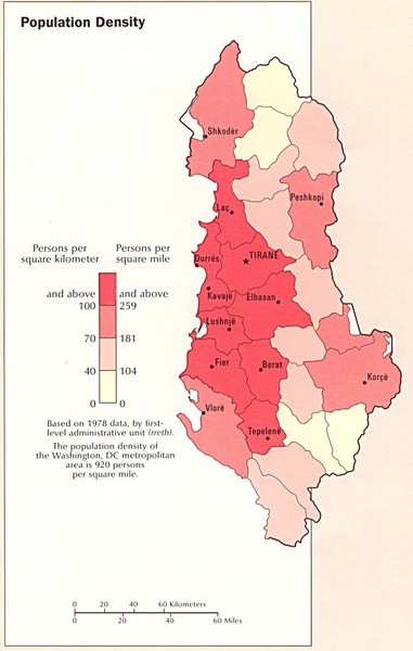 Albania Population Map