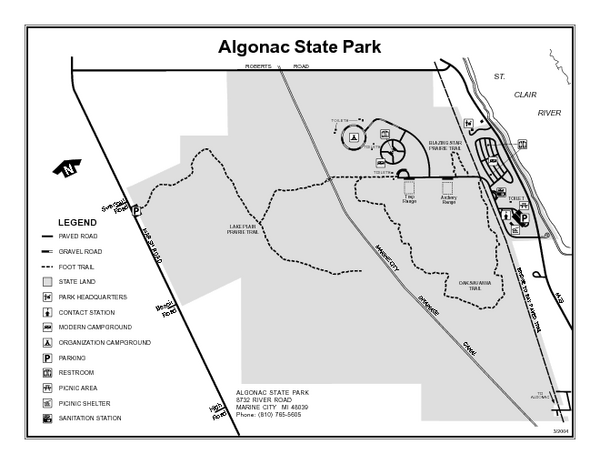 Algonac State Park, Michigan Site Map