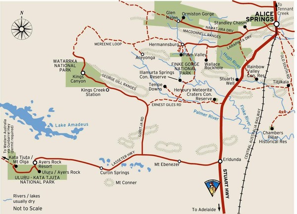 Alice Springs to Uluru Map