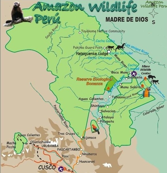 Amazon Region near Cuzco Map