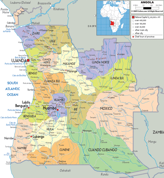 Angola poiitical regions Map