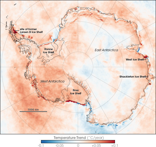 Antarctic Temperature Trend 1981-2007 Map
