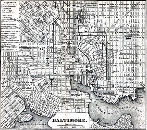 Antique Map of Baltimore from 1869