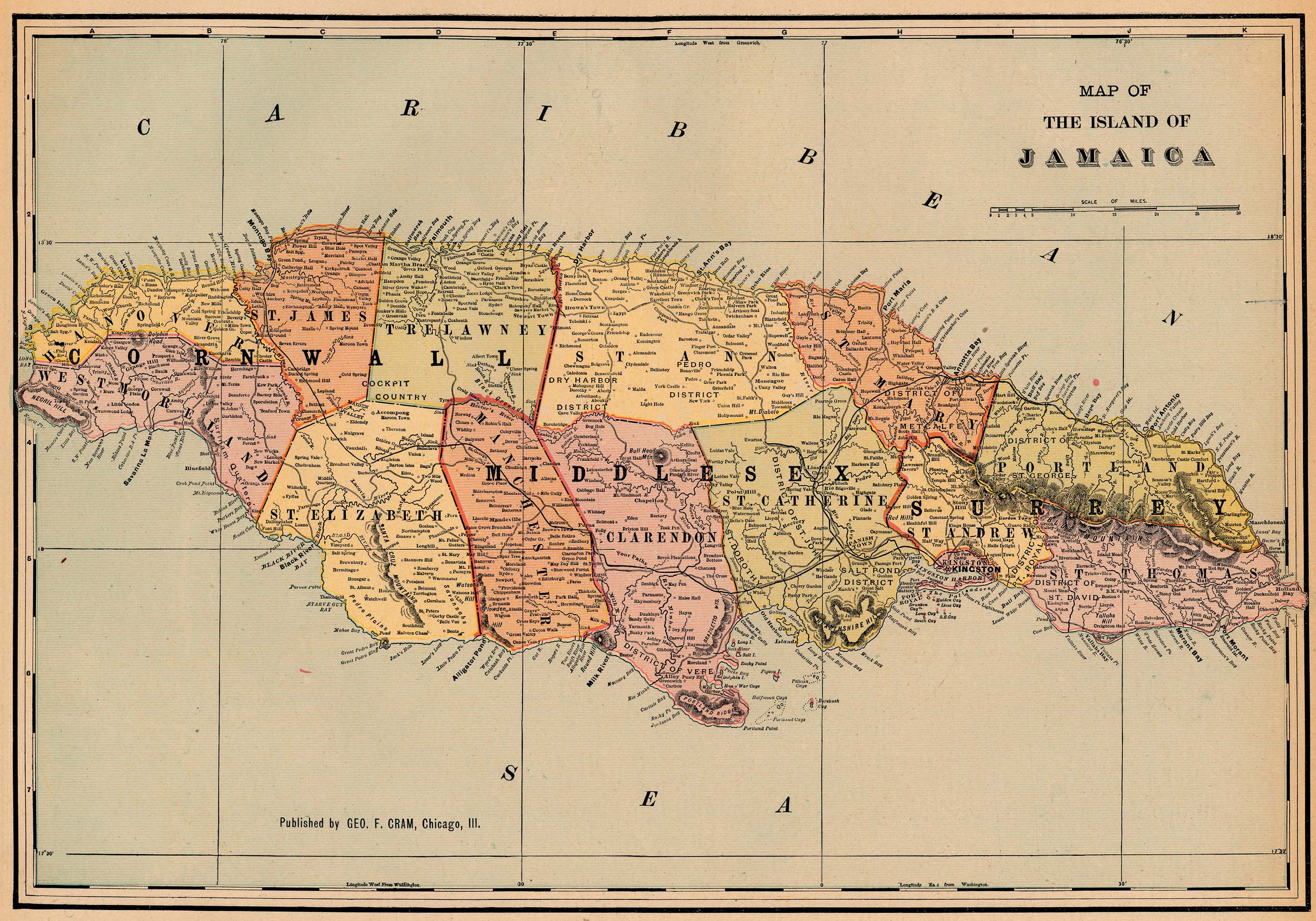 Antique map of Jamaica from 1901 - jamaica • mappery