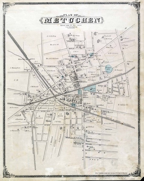 Antique map of Metuchen from 1876