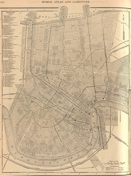 Antique map of New Orleans from 1908