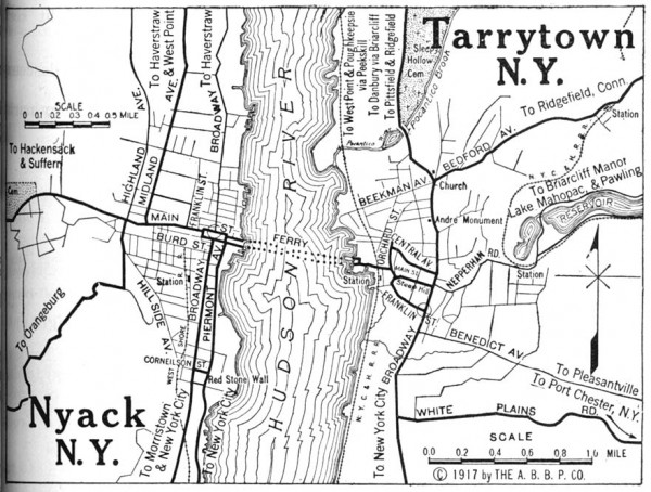 Antique map of Nyack and Tarrytown from 1917