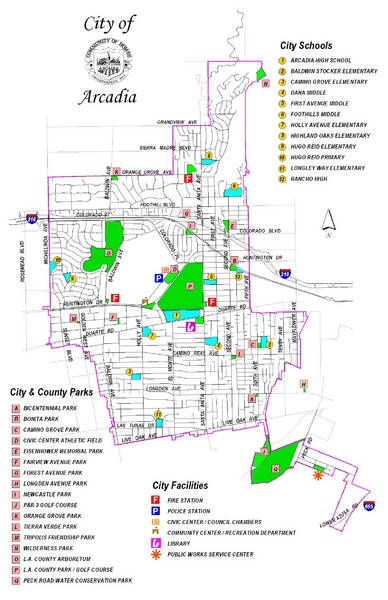 Arcadia City Parks Map
