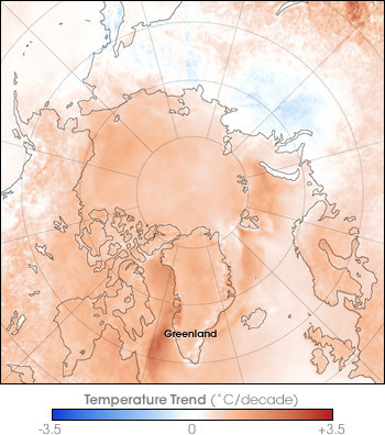 Arctic Temperature Change: 1987 -- 2007 Map