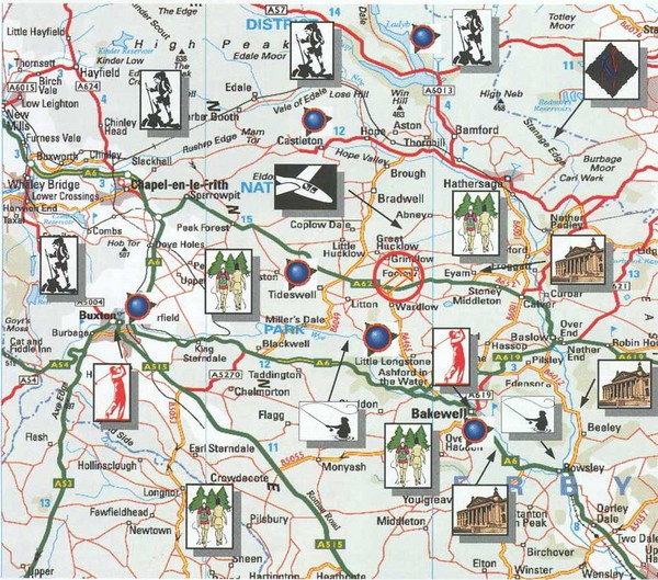 Areas Surrounding Bakewell, UK Map