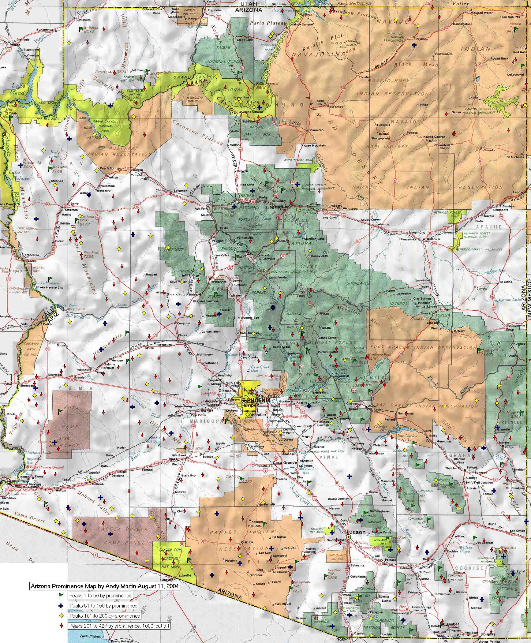 Arizona Prominance Map 