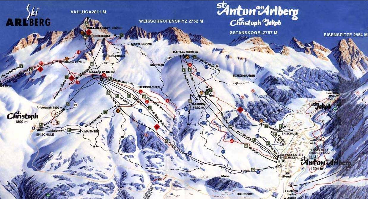 Arlberg St Anton Ski Trail Map 
