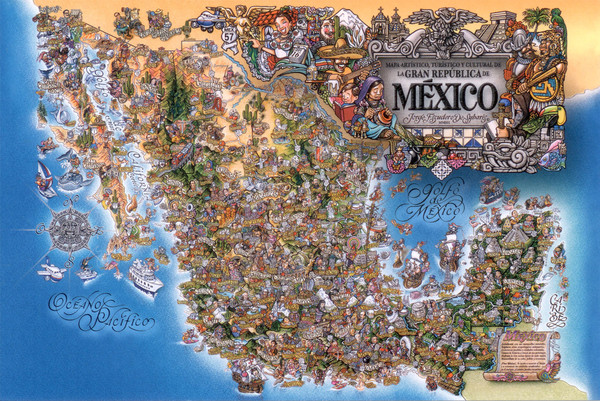 Artistic Cultural and Tourist Mexico Map