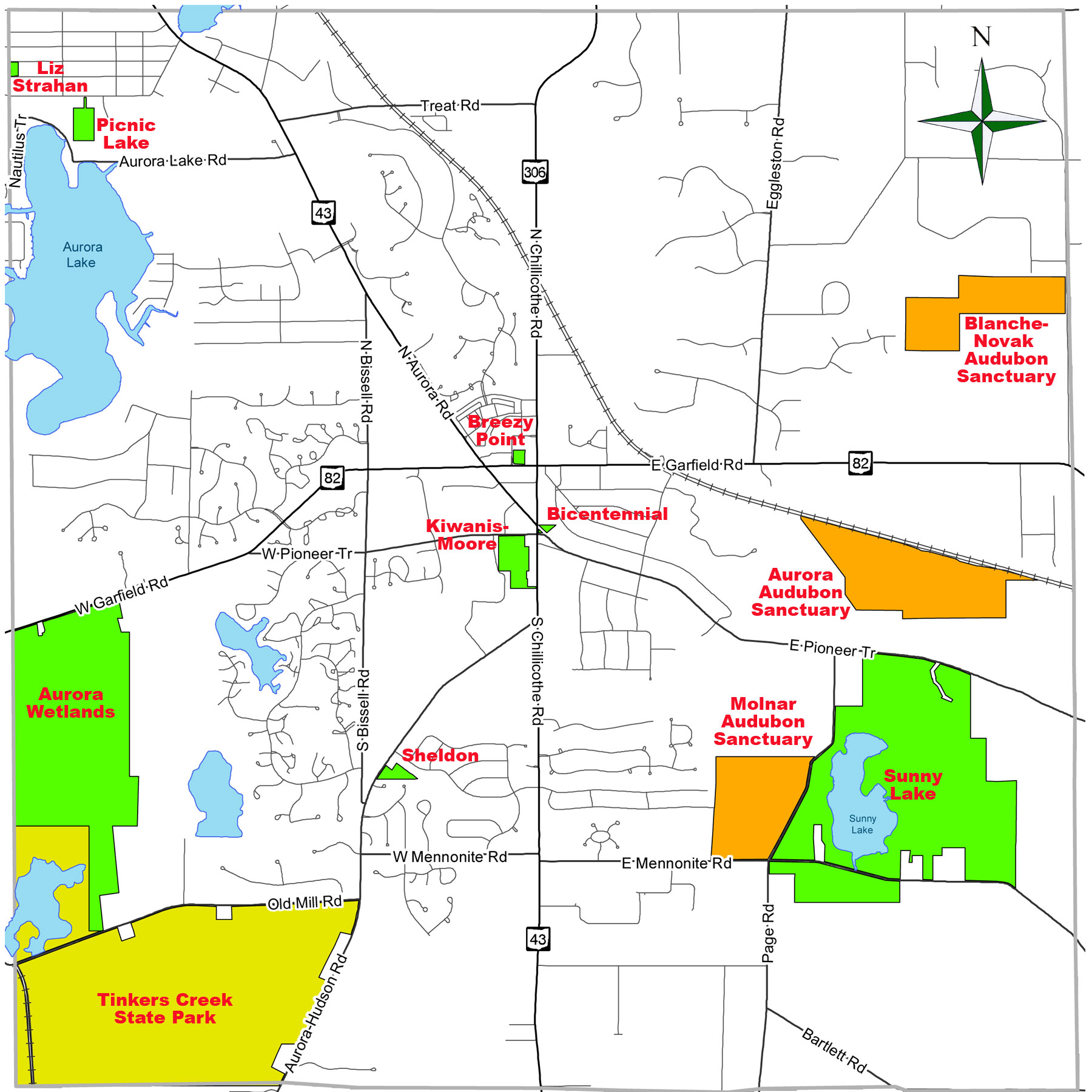 Aurora City Parks Map Aurora Ohio • mappery