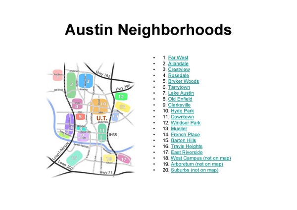 Austin Tx Neighborhoods Map - Austin Tx USA • mappery