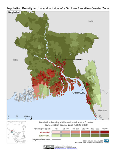 Bangladesh 5m LECZ and Population Density Map