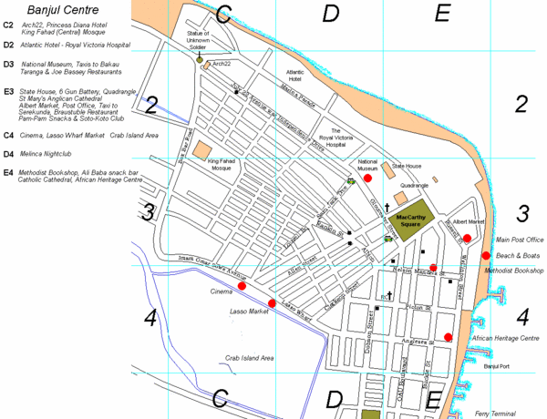 Banjul Gambia City Center Tourist Map