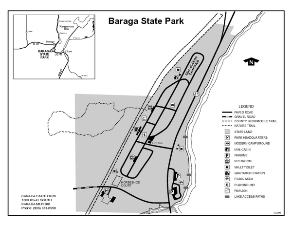 Baraga State Park, Michigan Site Map