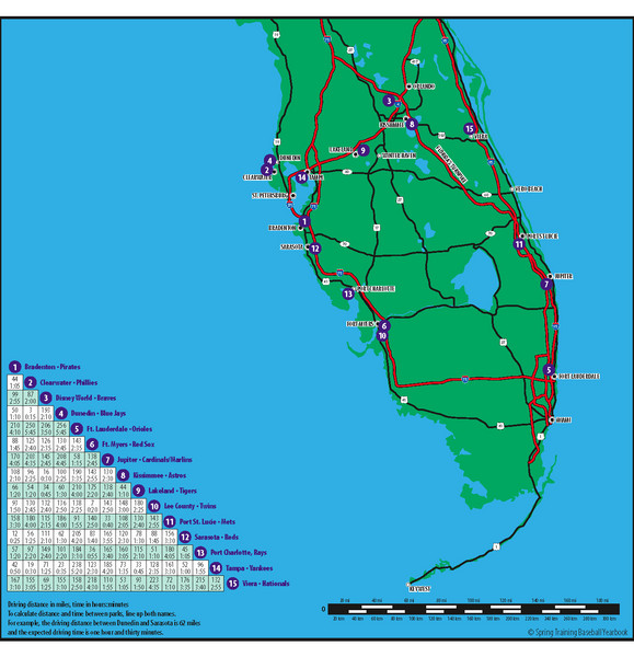 Baseball Spring Training in Souther Florida Map