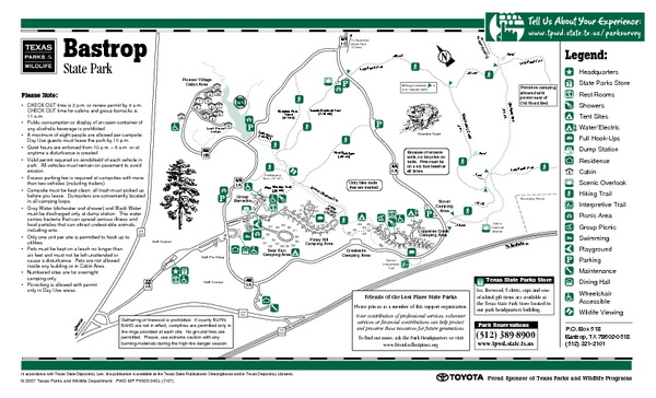Bastrop, Texas State Park Map