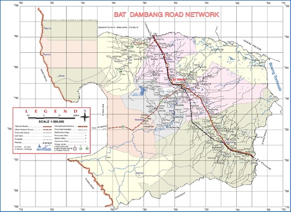 Bat Dambang Province Cambodia Road Map
