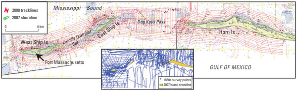 Bathymetric Chart of Mississippi Gulfshore Islands Map