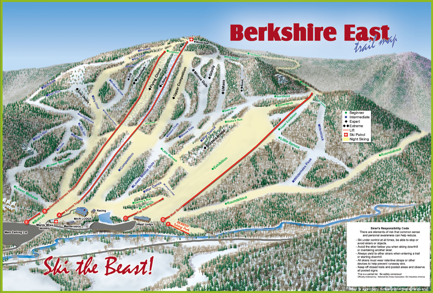 Berkshire East Ski Trail Map South River Road Charlemont 