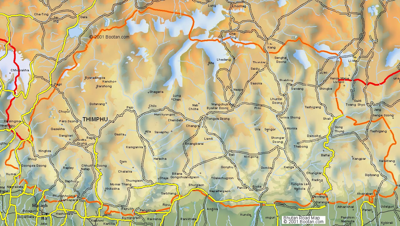 Road Map Of Bhutan Bhutan Road Map • Mappery