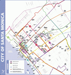 Big Blue Bus Lines in Downtown Santa Monica, California Map