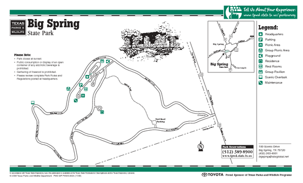 Big Spring, Texas State Park Map