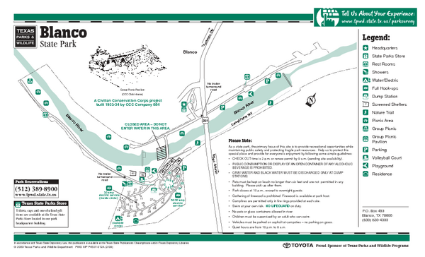 Blanco, Texas State Park Map