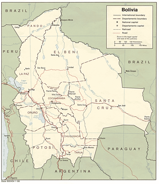 Bolivia Detail Map, 1986 Map