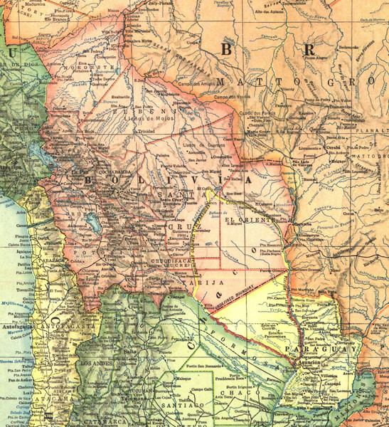 Bolivia and Paraguay in 1921 Map