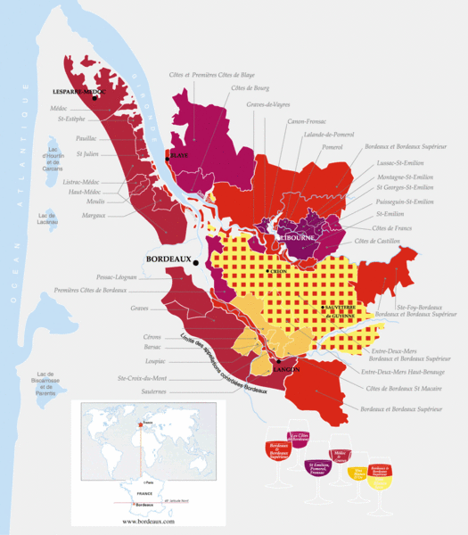 Bordeaux Region Wine Districts Map