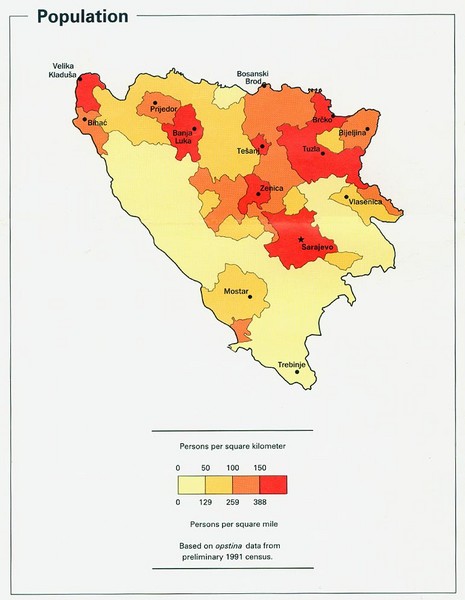 Bosnia and Herzegovina Population Density Map