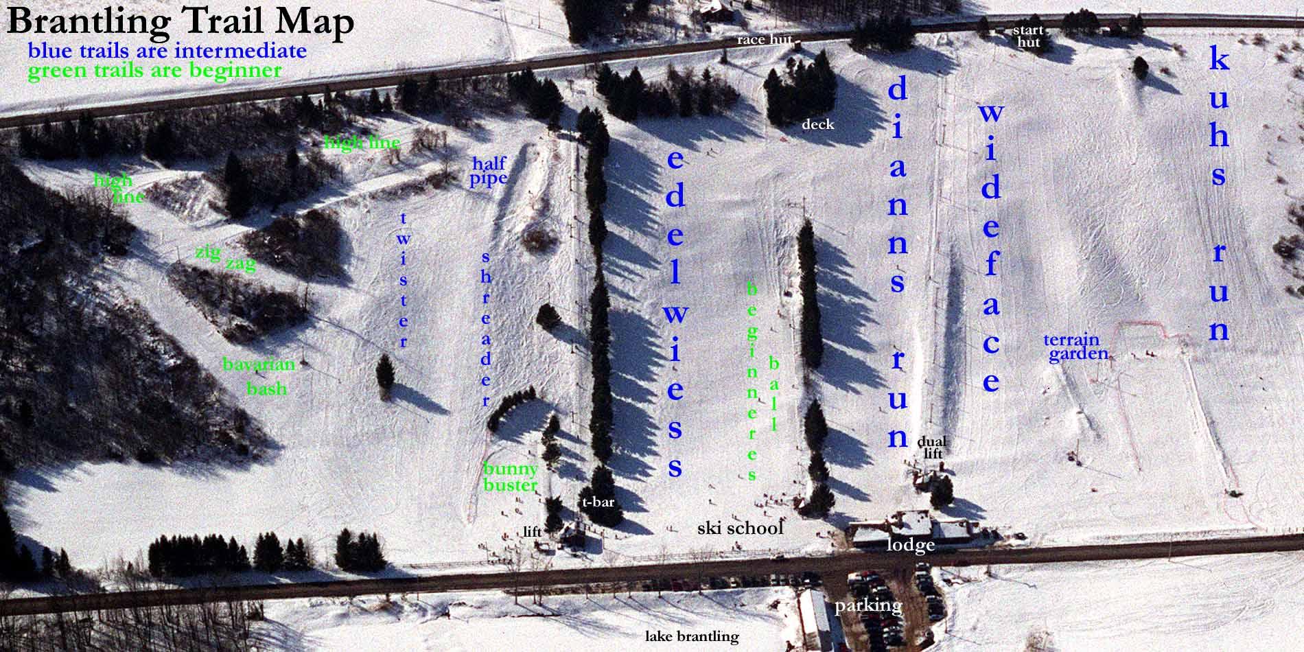 Brantling Ski Slopes Ski Trail Map 4015 Fish Farm Road Sodus NY • mappery