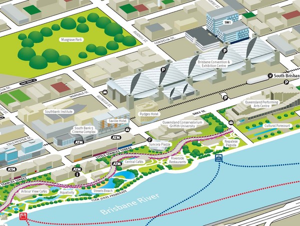 Tourist Map Of Brisbane Brisbane South Bank Tourist Map - South Bank Brisbane Australia • Mappery