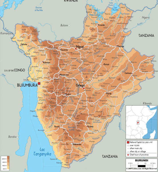 Burundi Physical Map