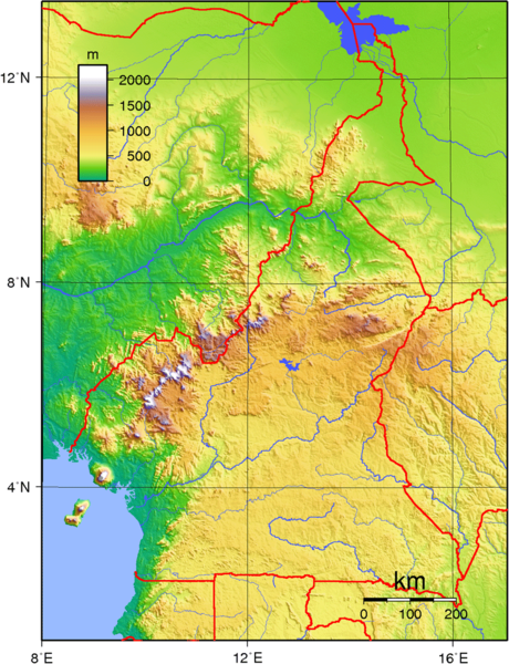 Cameroon topographical Map