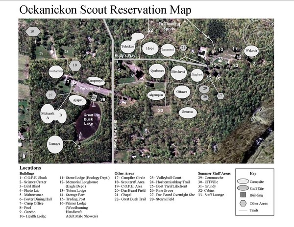 Camp Okanickon Scout Reservation Map